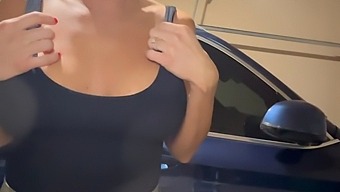 A Brunette Beauty Gets A Surprise From Her Neighbor.